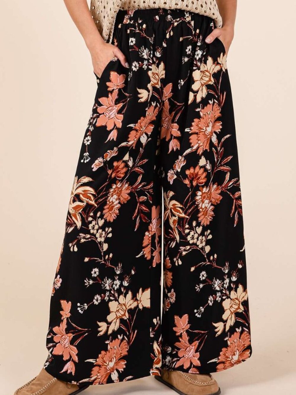 Mittoshop Floral Print Wide Leg Pants, Boutique